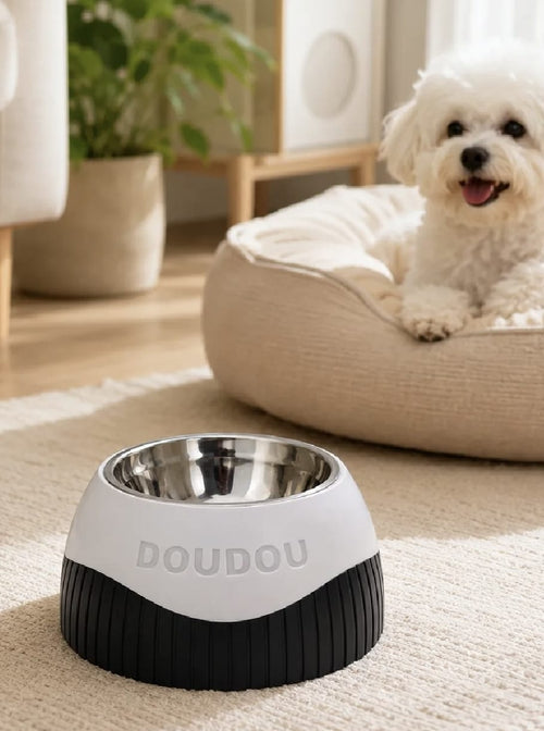 Comedero personalizado para mascotas con plato de acero inoxidable