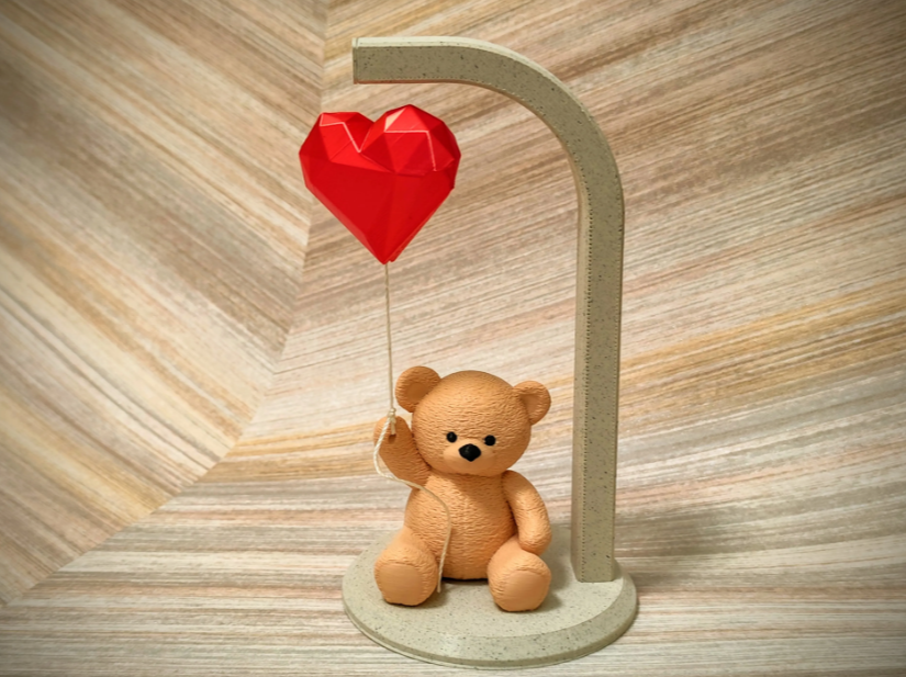 Osito 3D con corazón levitante - vista frontal