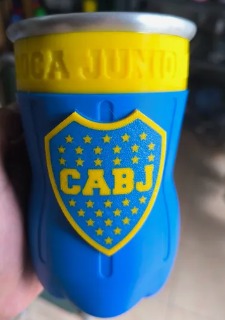 Vaso Jarra Botella Cortada Fernetero Boca Juniors 500 Ml. Azul Y Amarillo