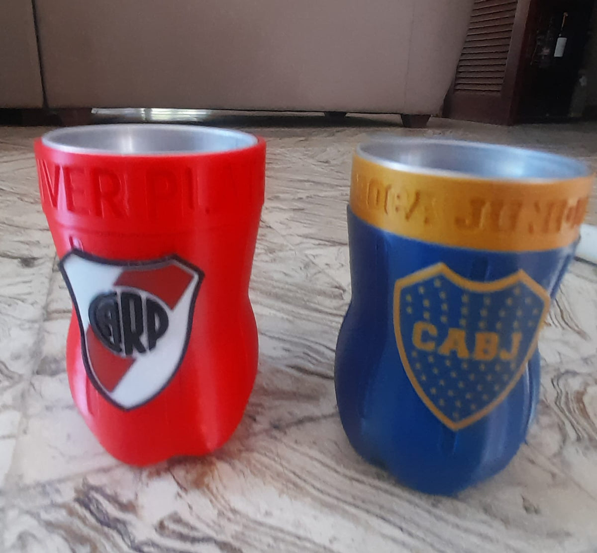 Vaso Jarra Botella Cortada Fernetero Boca Juniors 500 Ml. Azul Y Amarillo