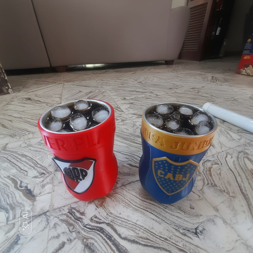 Vaso Jarra Botella Cortada Fernetero Boca Juniors 500 Ml. Azul Y Amarillo